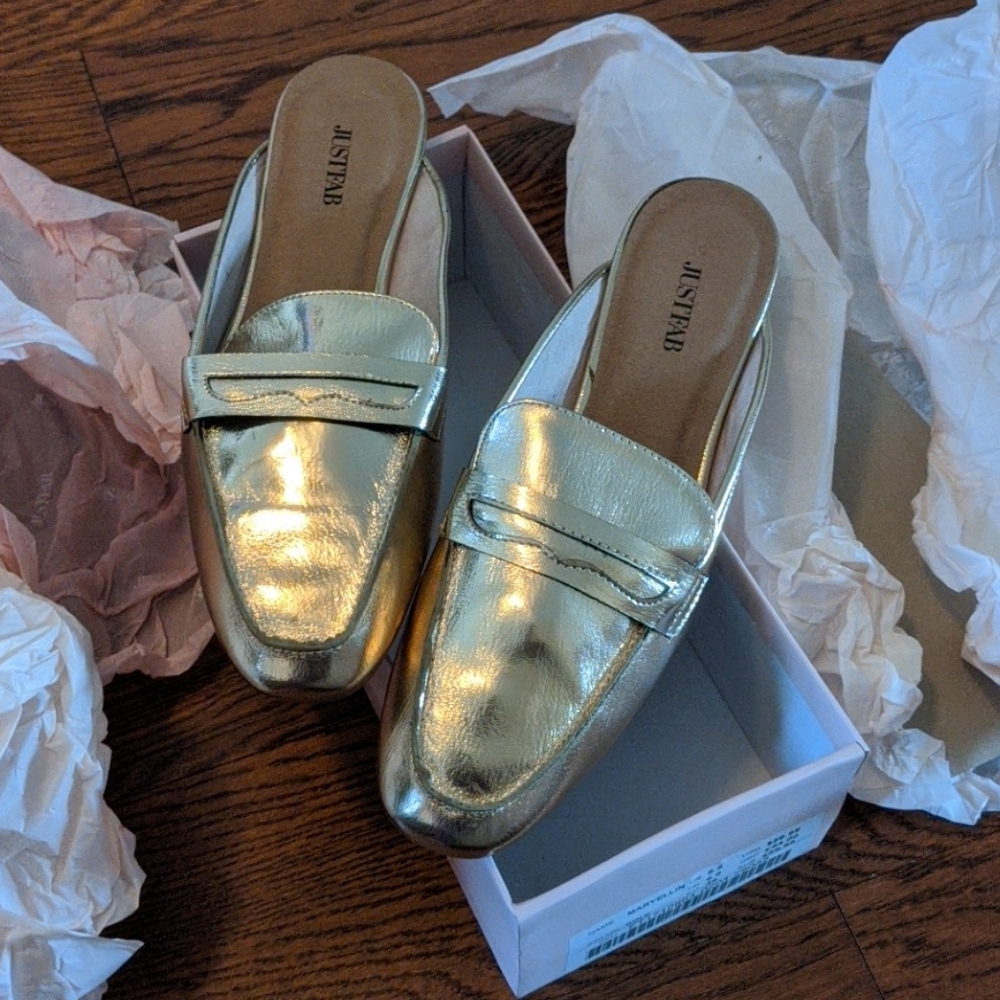 New gold loafer mules